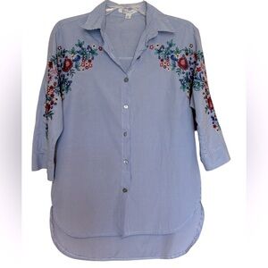 NYLON APPAREL women's embroidered striped button up blouse in blue